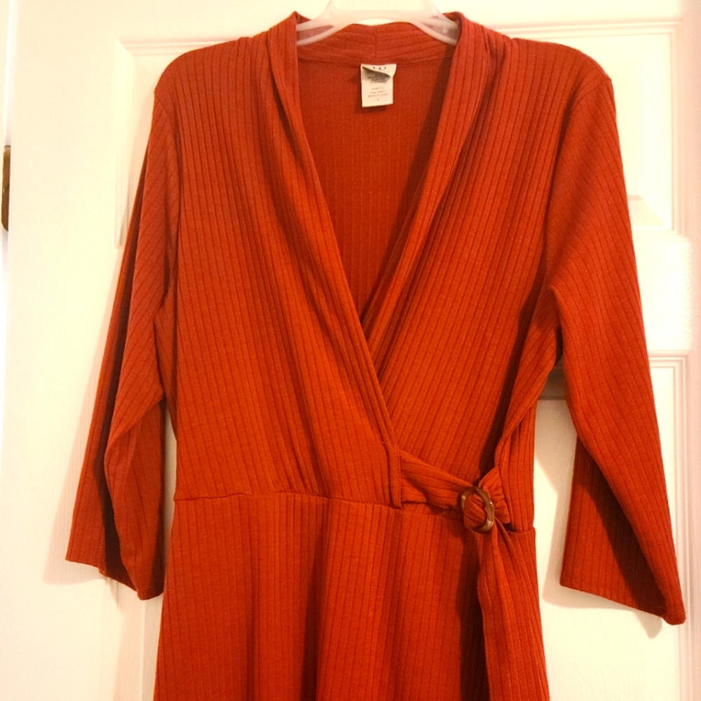 WRAPPER Burnt Orange Midi Wrap Dress